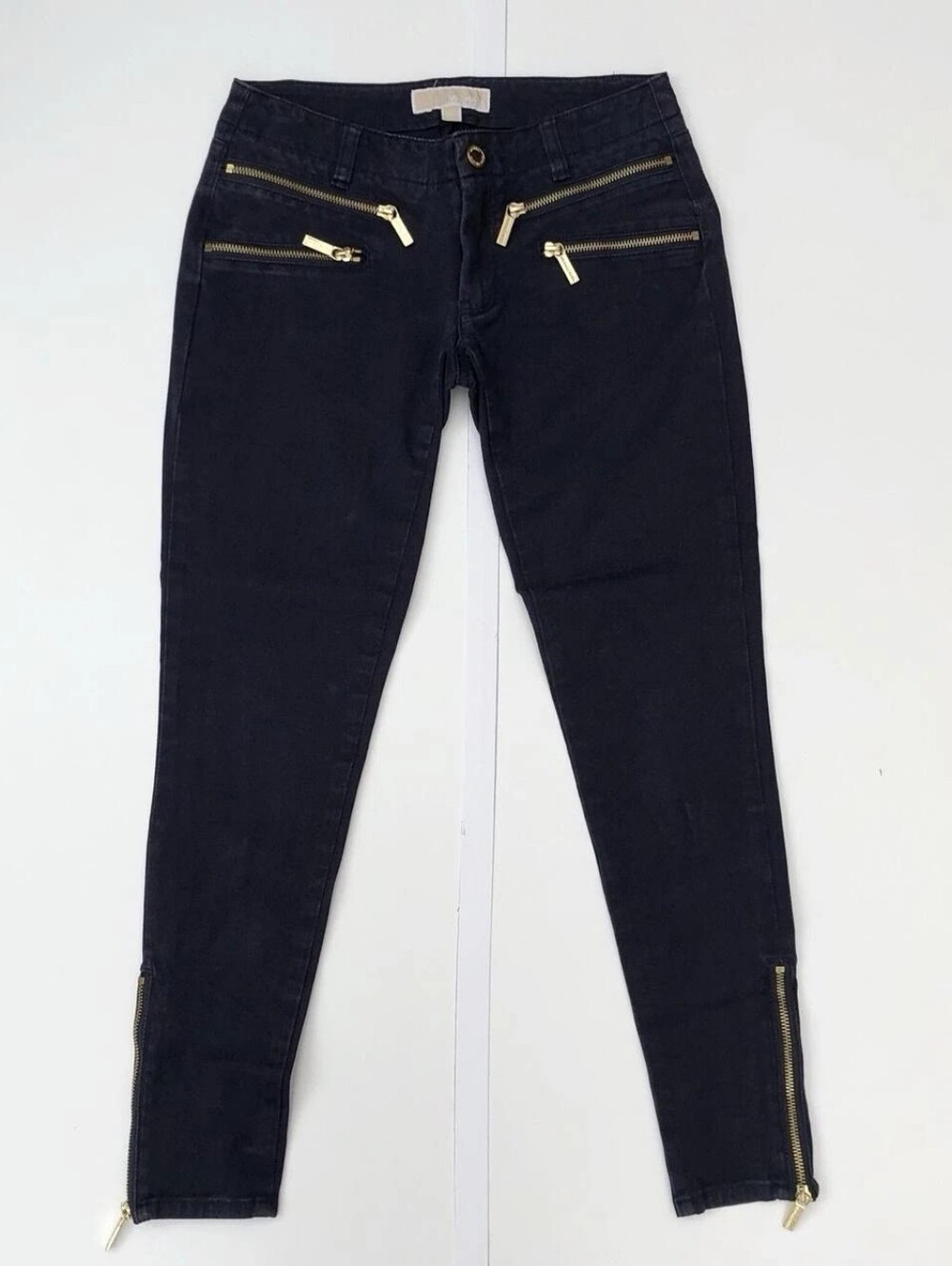 Michael Kors Black Slim Pants with Gold Zipper Accents